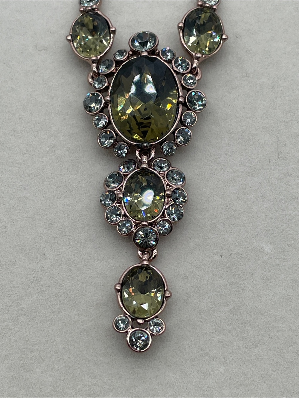 Givenchy Rose Gold Tone Necklace with Olive Green Crystals